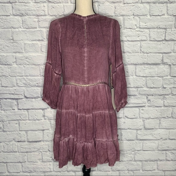 NWT Sea Gypsies Purple Mineral Wash Boho Tiered Long Sleeve Dress - Picture 10 of 16